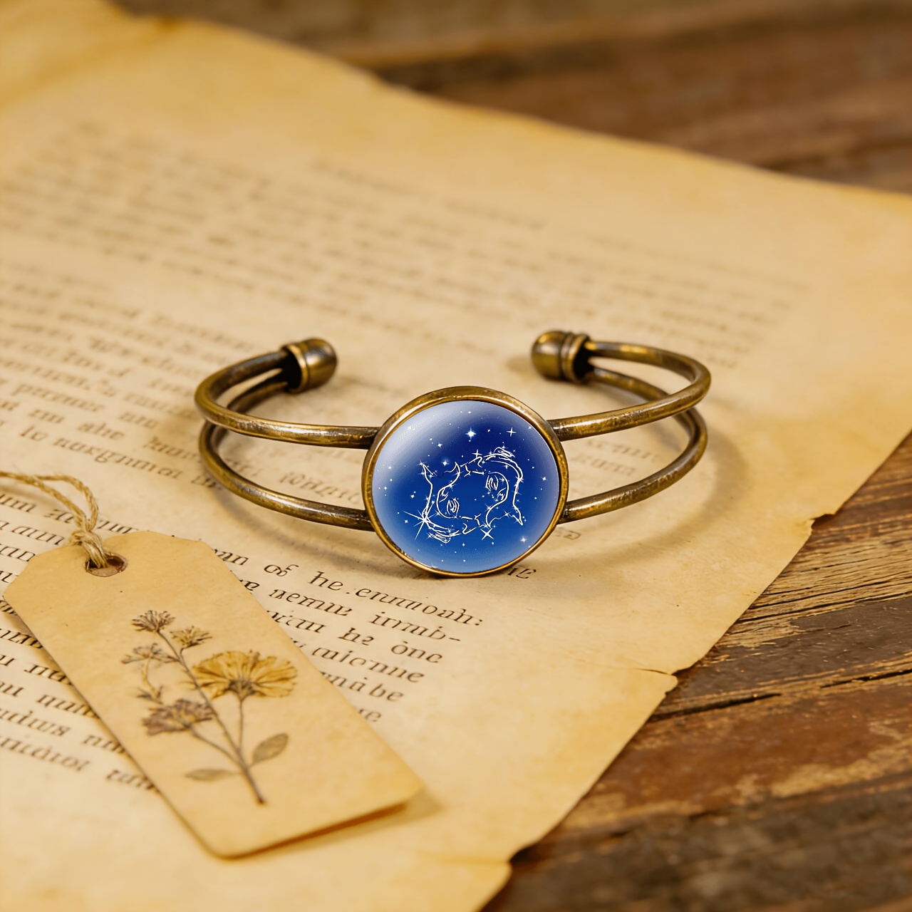 Antique Cyan Double-Layered Adjustable Bracelet with Fish Design